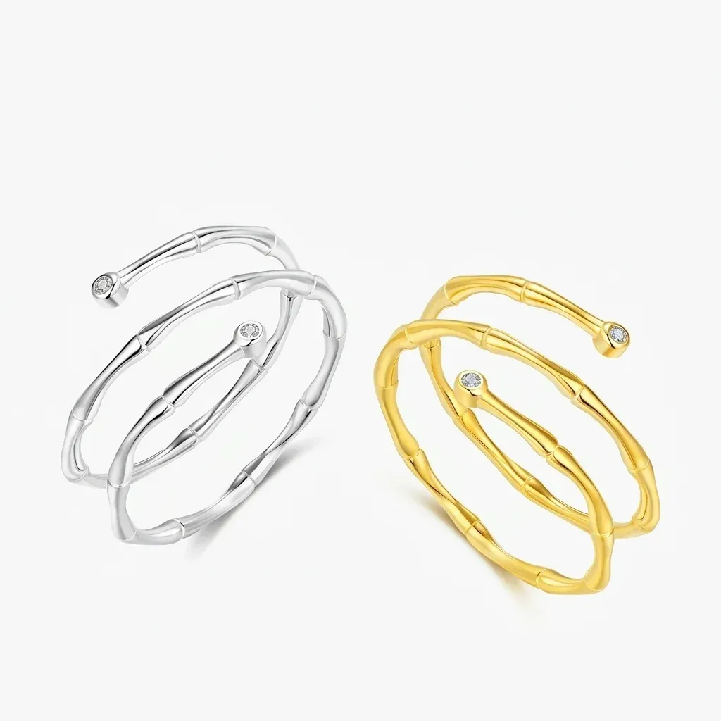 실버 골드 나선형 조절 반지 세트