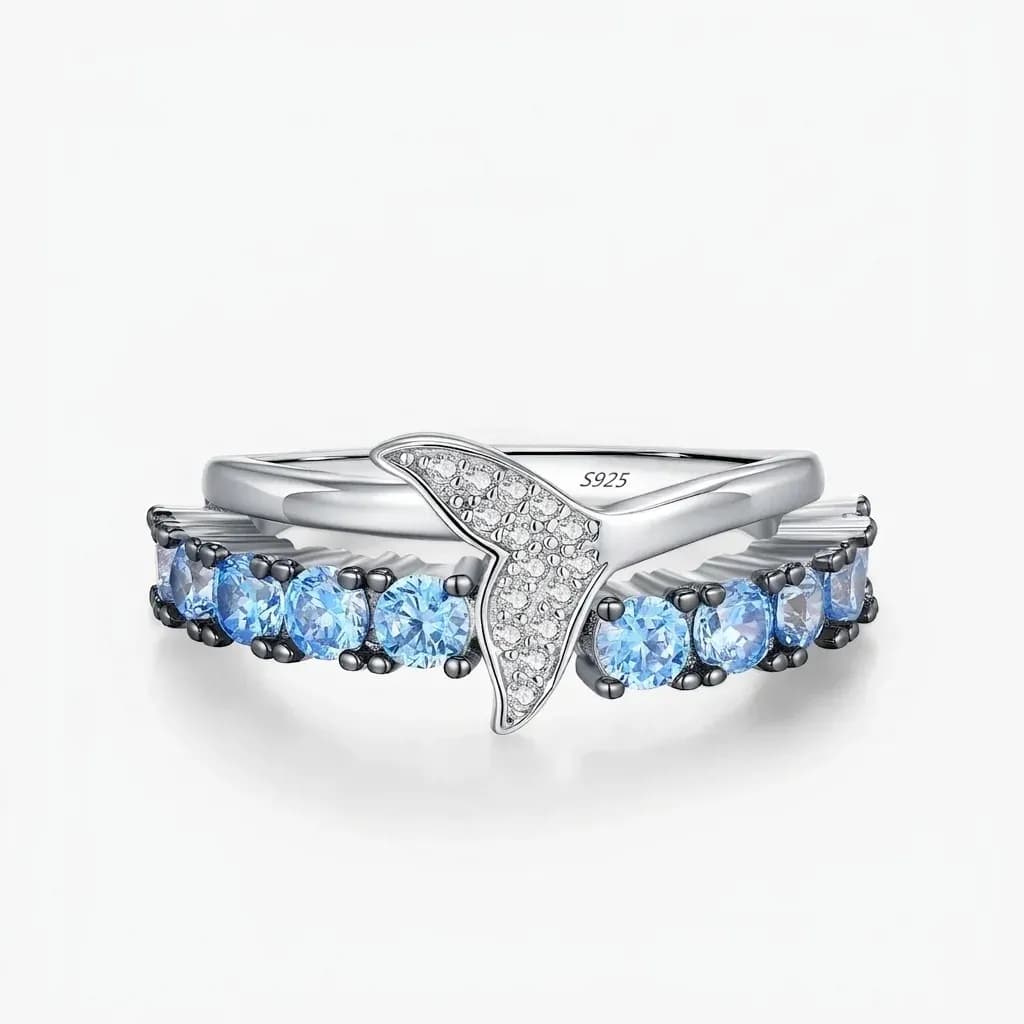 MODIAN 실버 블루 지르코니아 인어테일 링