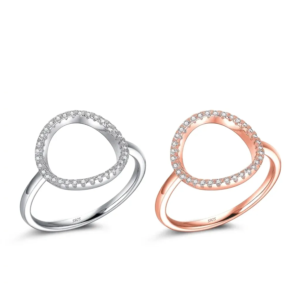 실버 로즈골드 큐빅 할로우 링