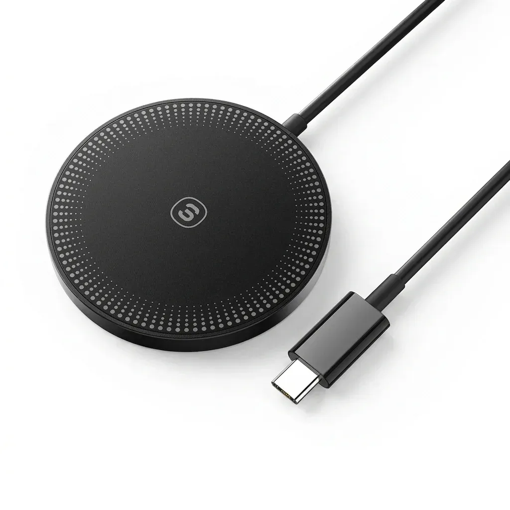 מטען אלחוטי מגנטי שחור עם כבל
