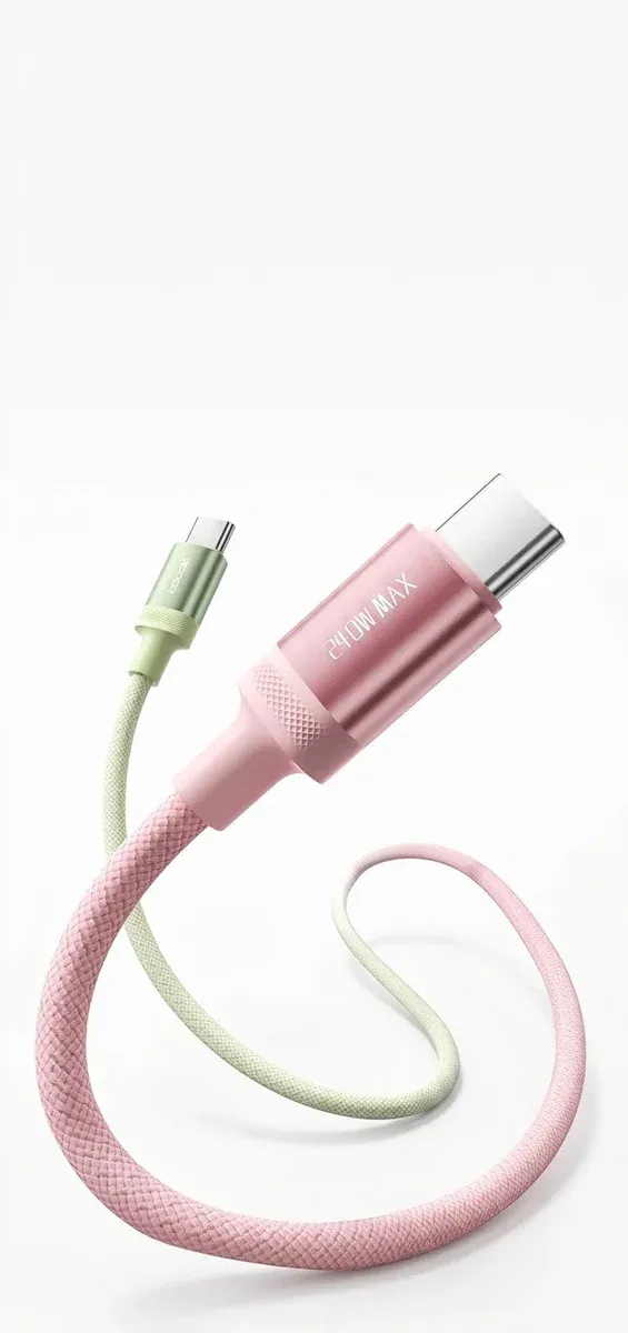 כבל USB-C גרדיאנט ורוד ירוק 240W