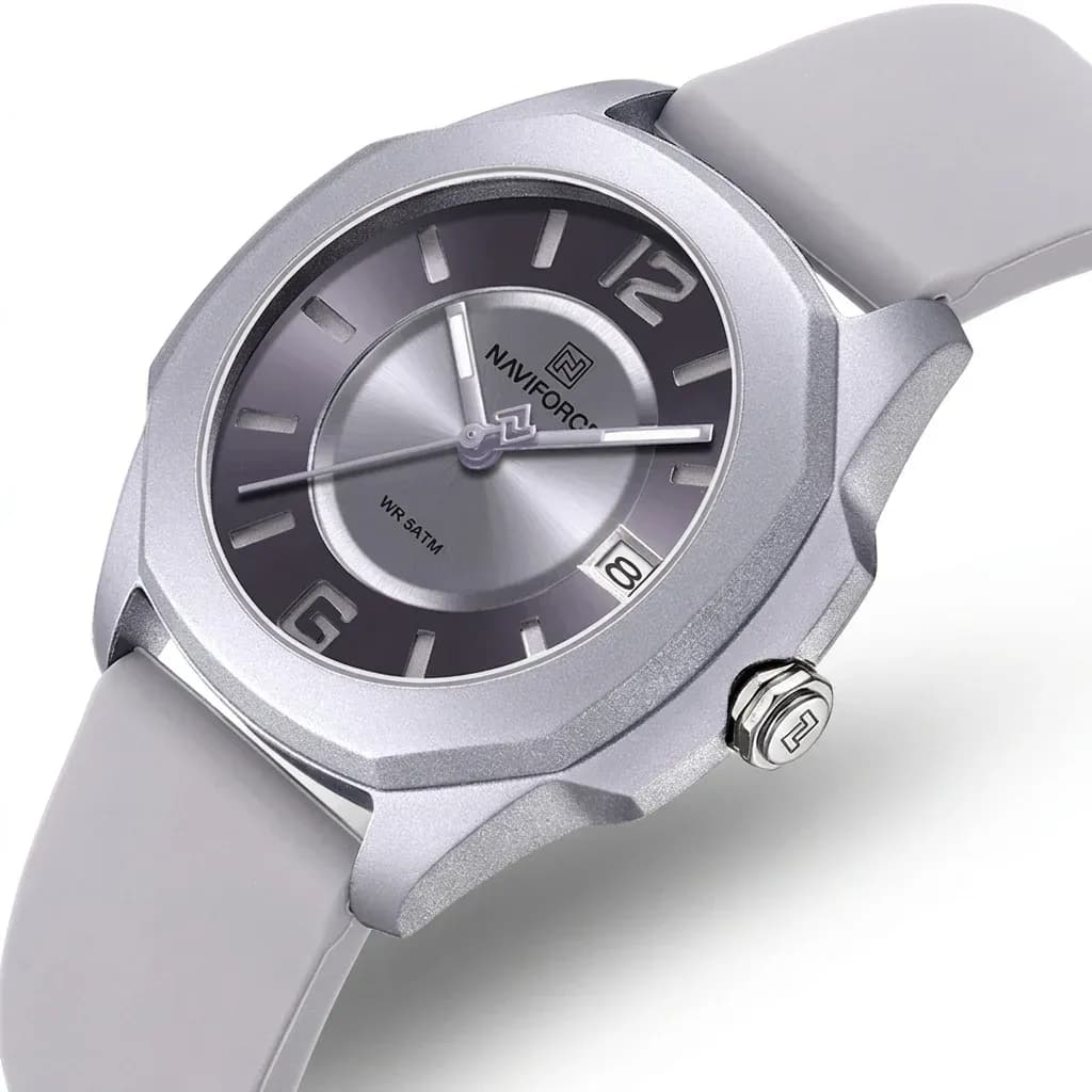 שעון NAVIFORCE לנשים עם רצועת סיליקון אפורה
