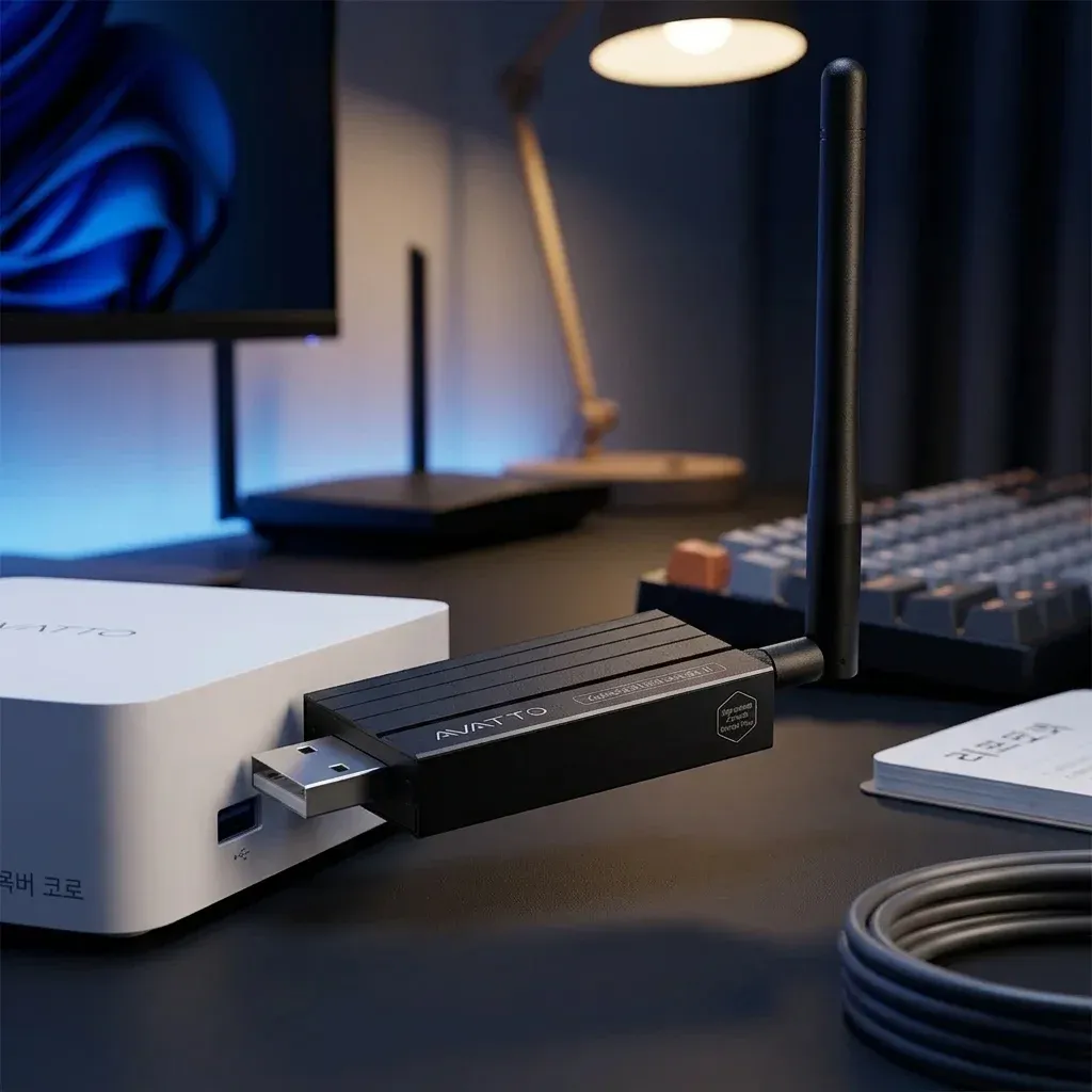 AVATTO 지그비 USB 동글 작업실 장면