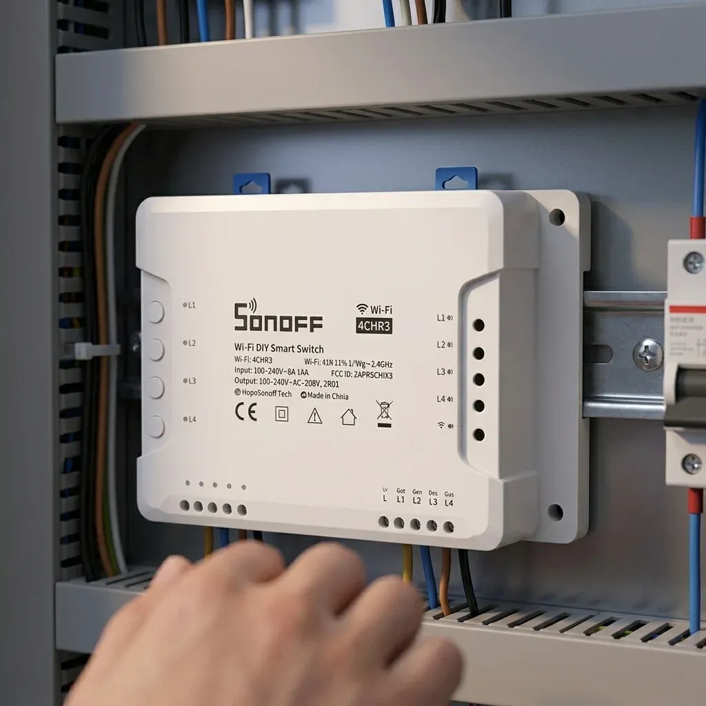 분전함 속 SONOFF 4구 스마트 스위치