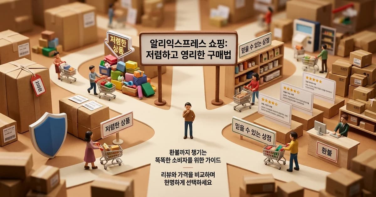 알리익스프레스 쇼핑에서 가격 비교, 판매자 선택, 결제와 환불, 배송 확인까지 한눈에 보여주는 미니어처 디오라마 커버 이미지